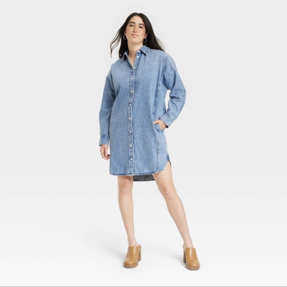 Women's Long Sleeve Denim Mini Shirtdress
